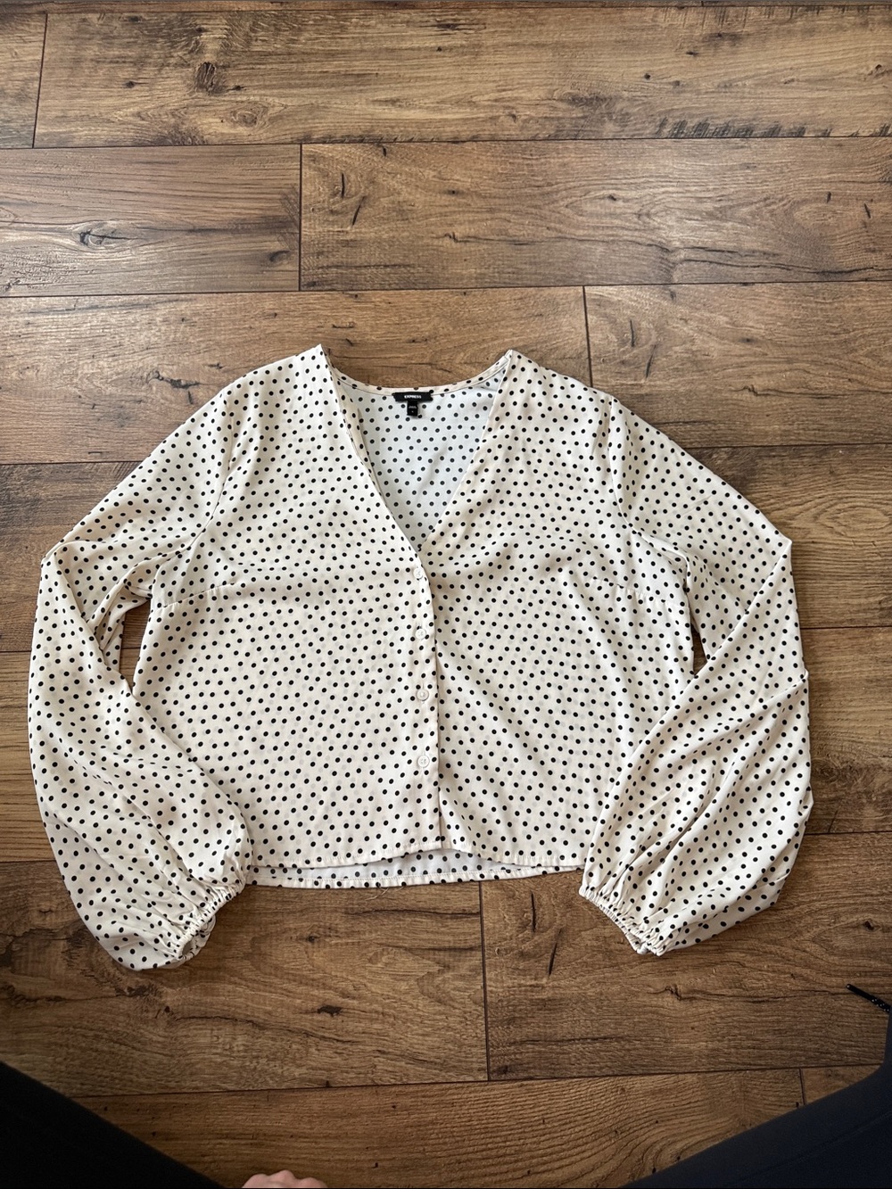 Polka Dot V-Neck Blouse - Cream with Black Dots